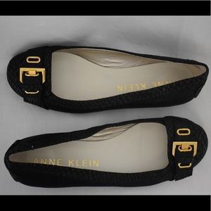 Anne Klein Gold-Buckled Flats, Size 9.